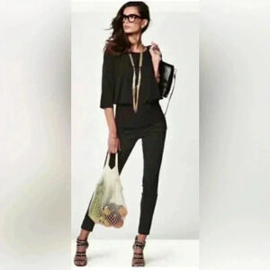 CABI 5205 Indulgence black stretch knit waist career blouson blouse shirt Sz M